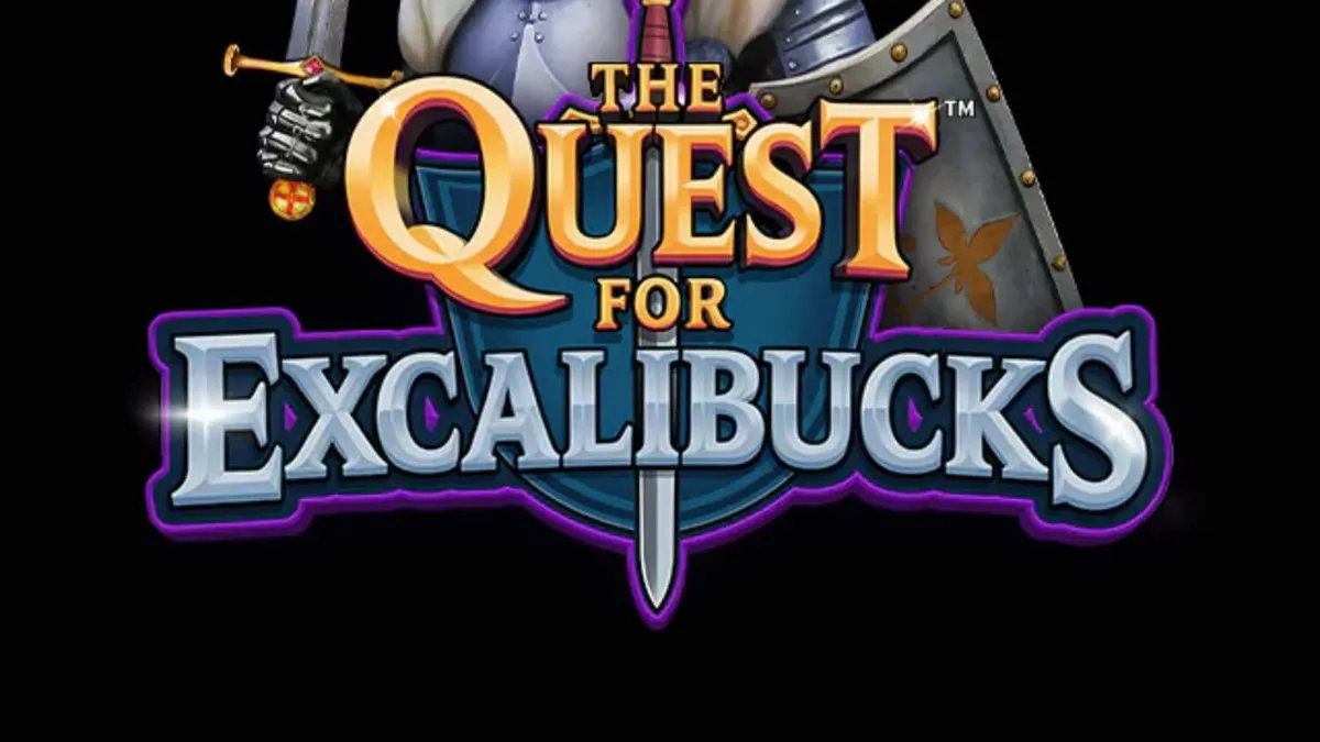 Tampilan visual slot The Quest for Excalibucks dengan tema ksatria dan pedang legendaris.