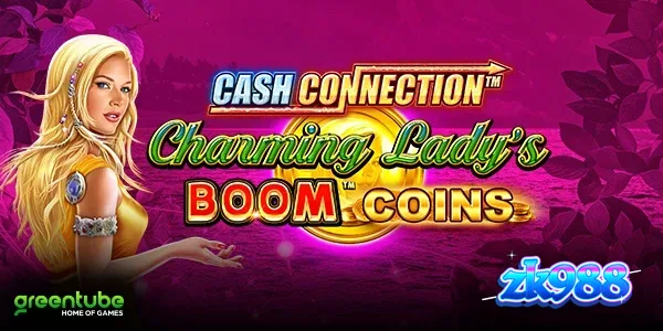 Tampilan antarmuka permainan slot Cash Connection Charming Lady’s Boom Coins
